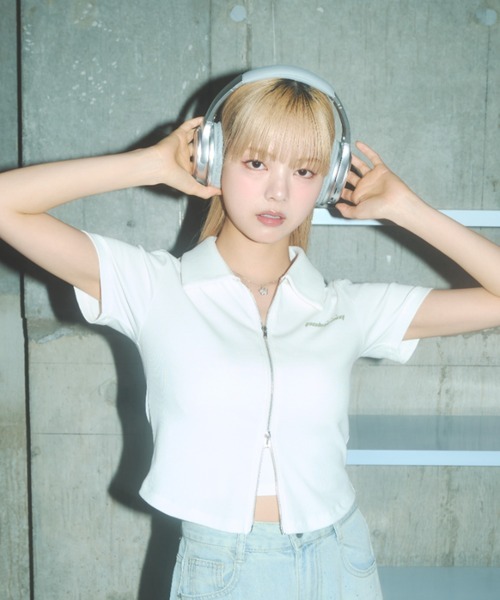 Poly Jam(ポリージャム)の「short sleeve double zip parka / 半袖ジップパーカー(パーカー・レディース・ホワイト/ブラック/カーキ・FREE)」の1枚目の写真