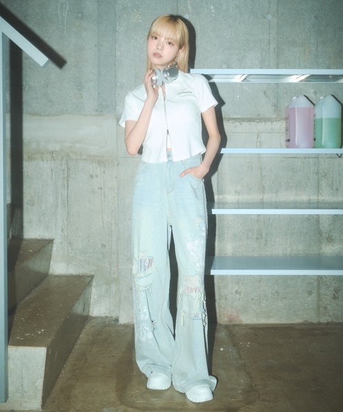 Poly Jam(ポリージャム)の「short sleeve double zip parka / 半袖ジップパーカー(パーカー・レディース・ホワイト/ブラック/カーキ・FREE)」の14枚目の写真