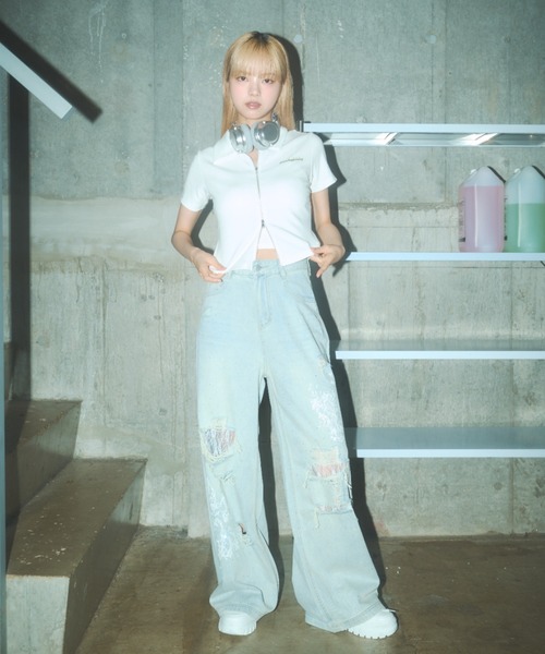 Poly Jam(ポリージャム)の「short sleeve double zip parka / 半袖ジップパーカー(パーカー・レディース・ホワイト/ブラック/カーキ・FREE)」の13枚目の写真