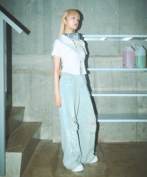 Poly Jam(ポリージャム)の「short sleeve double zip parka / 半袖ジップパーカー(パーカー・レディース・ホワイト/ブラック/カーキ・FREE)」の16枚目の写真
