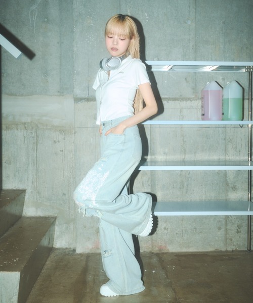 Poly Jam(ポリージャム)の「short sleeve double zip parka / 半袖ジップパーカー(パーカー・レディース・ホワイト/ブラック/カーキ・FREE)」の17枚目の写真