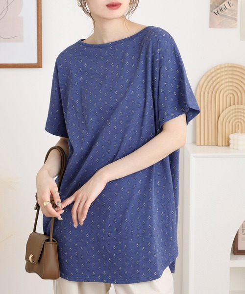tシャツ to touch スラブコットン 小花プリントロングT レディース セール】to touch スラブコットン 小花プリントロングT（Tシャツ