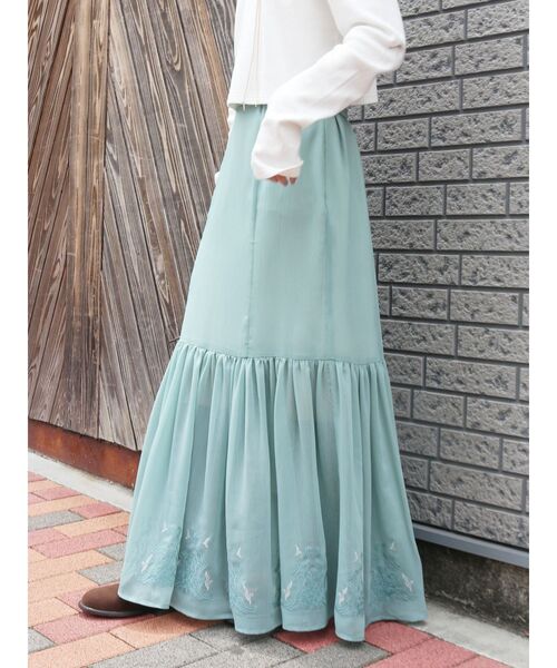 Ungrid（アングリッド）の「エンブロイダリーシアーデザインスカート（スカート・レディース・その他1/グリーン/オフホワイト・FREE）」の3枚目の写真