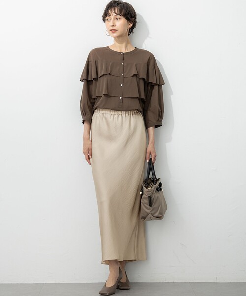 【23区2025AW】クリアトリコットジャージー フリル カットソー 23区 tシャツ 「Oggi9月号掲載/洗える」クリアトリコットジャージー