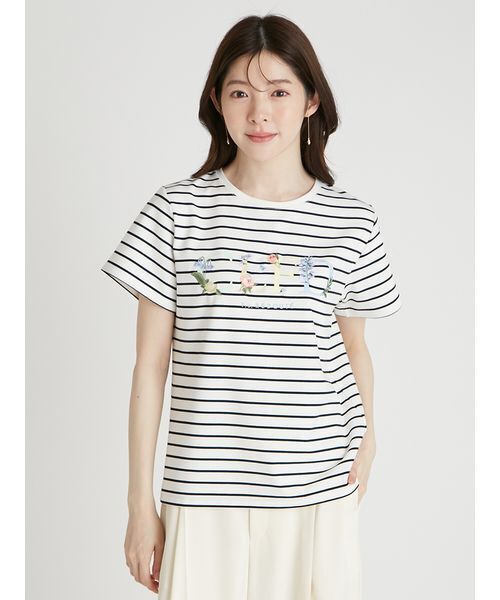 CELFORD(セルフォード)の「【CELFORD×P.J. REDOUTEコラボ】 エンブロイダリーTシャツ(Tシャツ/カットソー・レディース・その他/ブラック/ホワイト・F)」の1枚目の写真