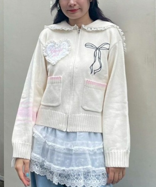 Candy Stripper（キャンディストリッパー）の「CANDY CLUB SAILOR KNIT ブルゾン（ブルゾン・レディース・アイボリー/ライトブルー/グレー・FREE）」の2枚目の写真