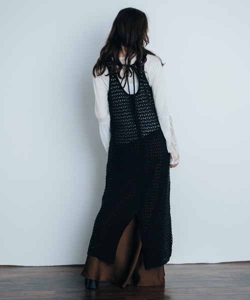 Shelly island（シェリーアイランド）の「透かし編みレイヤードワンピース（ワンピース・レディース・ホワイト/ブラック/ブラウン・FREE）」の7枚目の写真