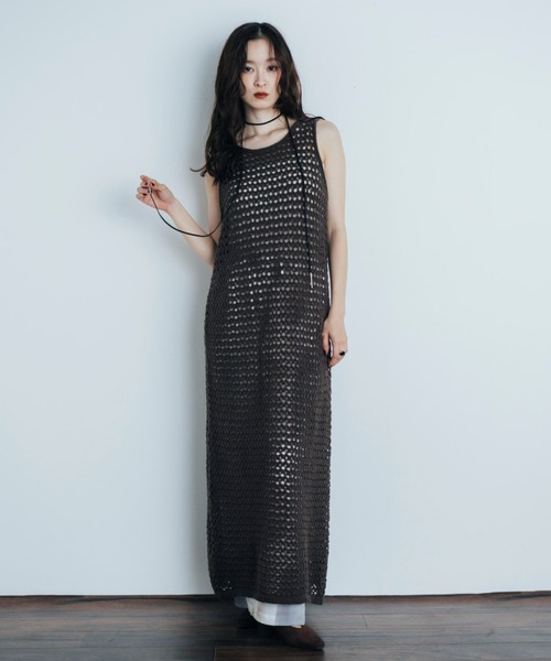 Shelly island（シェリーアイランド）の「透かし編みレイヤードワンピース（ワンピース・レディース・ホワイト/ブラック/ブラウン・FREE）」の18枚目の写真