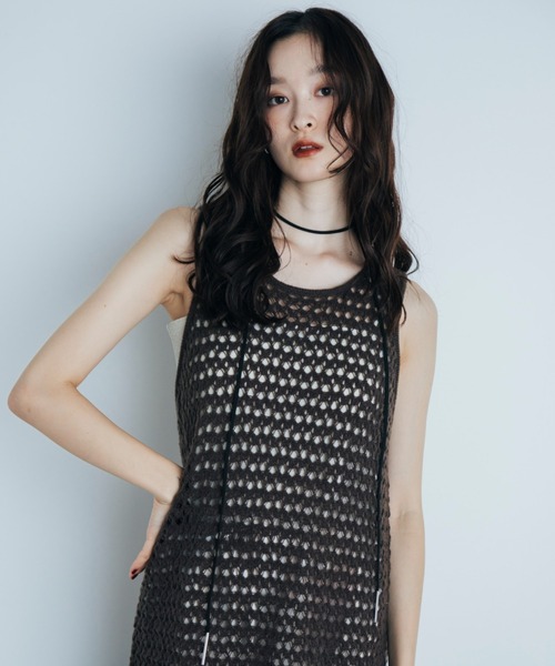 Shelly island（シェリーアイランド）の「透かし編みレイヤードワンピース（ワンピース・レディース・ホワイト/ブラック/ブラウン・FREE）」の17枚目の写真