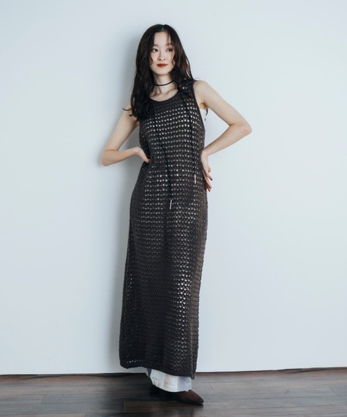 Shelly island（シェリーアイランド）の「透かし編みレイヤードワンピース（ワンピース・レディース・ホワイト/ブラック/ブラウン・FREE）」の16枚目の写真