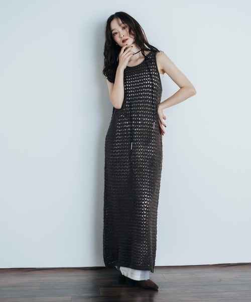 Shelly island（シェリーアイランド）の「透かし編みレイヤードワンピース（ワンピース・レディース・ホワイト/ブラック/ブラウン・FREE）」の15枚目の写真