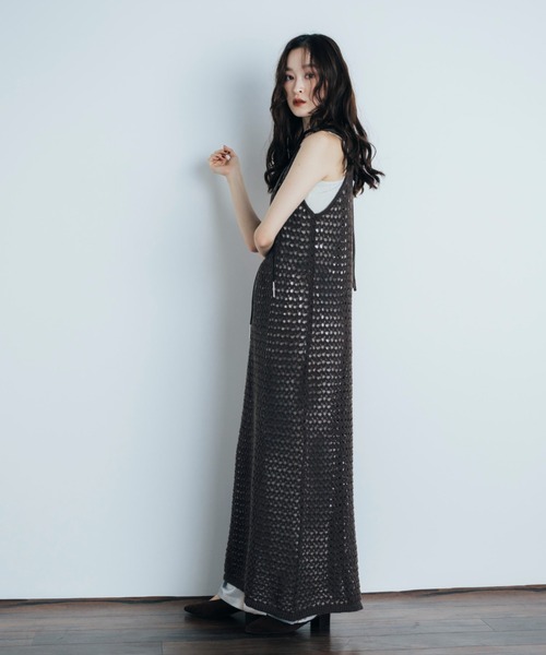 Shelly island（シェリーアイランド）の「透かし編みレイヤードワンピース（ワンピース・レディース・ホワイト/ブラック/ブラウン・FREE）」の14枚目の写真