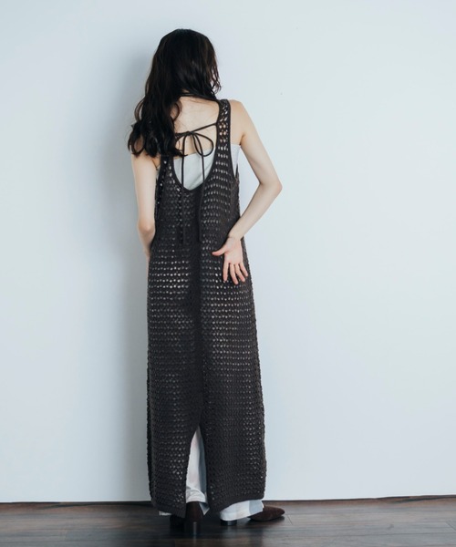 Shelly island（シェリーアイランド）の「透かし編みレイヤードワンピース（ワンピース・レディース・ホワイト/ブラック/ブラウン・FREE）」の12枚目の写真