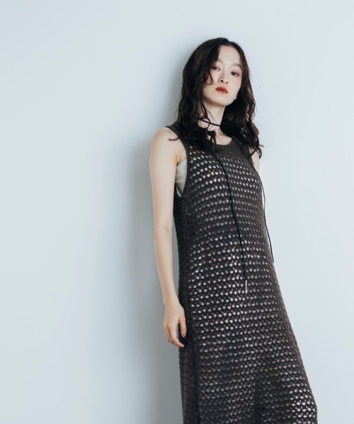 Shelly island（シェリーアイランド）の「透かし編みレイヤードワンピース（ワンピース・レディース・ホワイト/ブラック/ブラウン・FREE）」の10枚目の写真