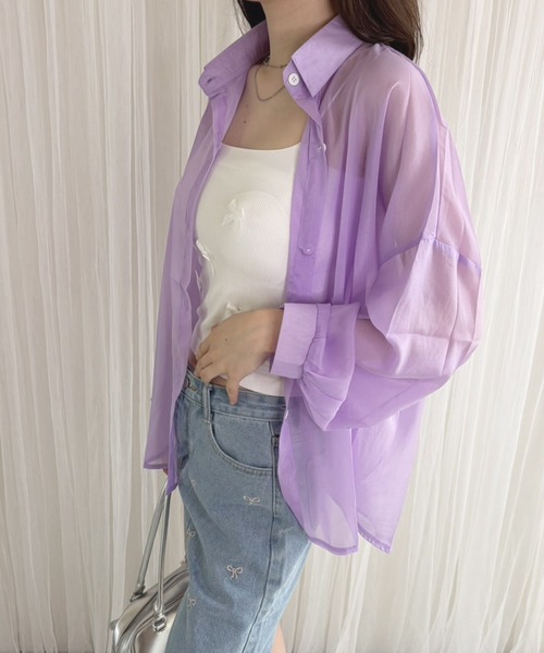 frunco（フランコ）の「【ZOZO限定】シアーシャツ（シャツ/ブラウス・レディース・イエロー/パープル/ブラック/ブルー/ホワイト/ピンク・FREE）」の5枚目の写真