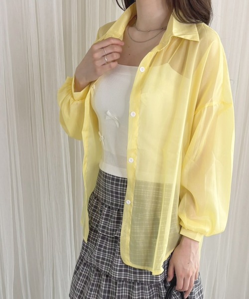 frunco（フランコ）の「【ZOZO限定】シアーシャツ（シャツ/ブラウス・レディース・イエロー/パープル/ブラック/ブルー/ホワイト/ピンク・FREE）」の6枚目の写真