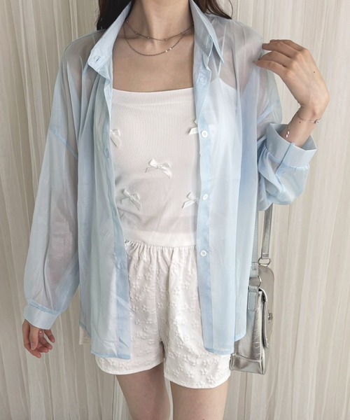 frunco（フランコ）の「【ZOZO限定】シアーシャツ（シャツ/ブラウス・レディース・イエロー/パープル/ブラック/ブルー/ホワイト/ピンク・FREE）」の4枚目の写真