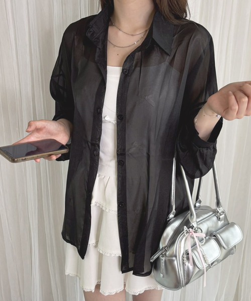 frunco（フランコ）の「【ZOZO限定】シアーシャツ（シャツ/ブラウス・レディース・イエロー/パープル/ブラック/ブルー/ホワイト/ピンク・FREE）」の3枚目の写真