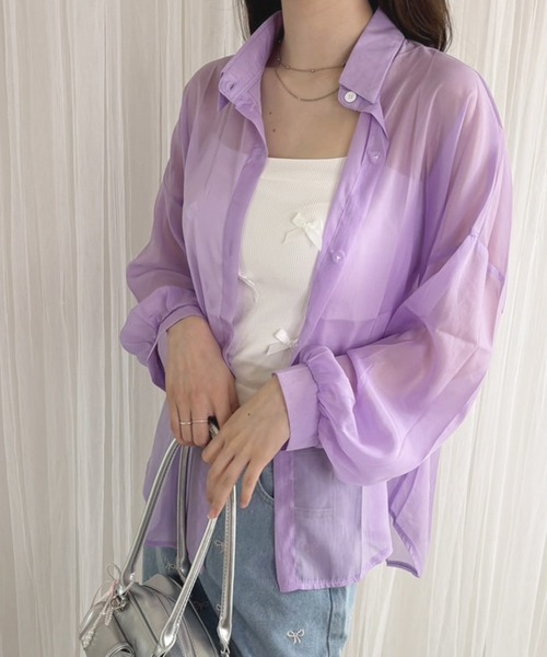 frunco（フランコ）の「【ZOZO限定】シアーシャツ（シャツ/ブラウス・レディース・イエロー/パープル/ブラック/ブルー/ホワイト/ピンク・FREE）」の12枚目の写真