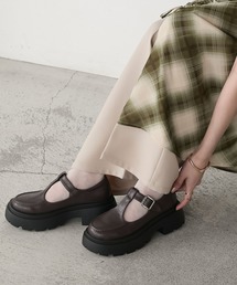 【forksy.】ボリュームソール T字ストラップローファーブラウン