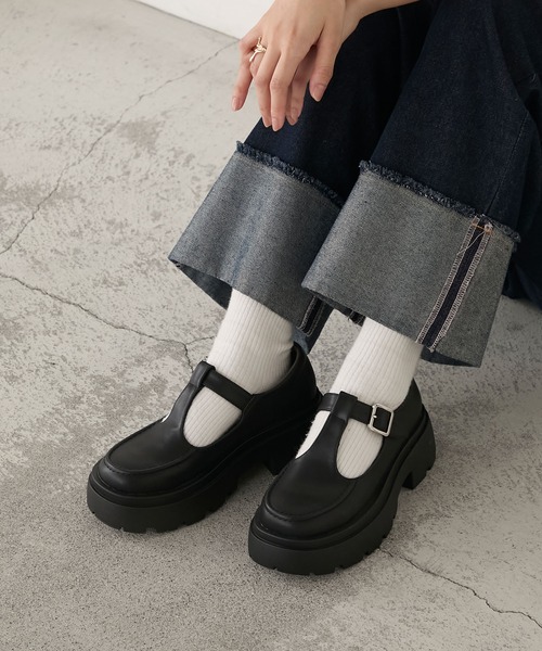 forksy.】ボリュームソール T字ストラップローファー forksy