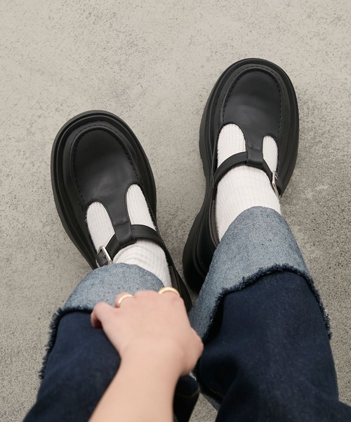 美品　ショセ　MUKAVA Tストラップ　ローファー　本革　ビブラムソール MUKAVA Tストラップ ネイビー 濃紺 ローファー 本革