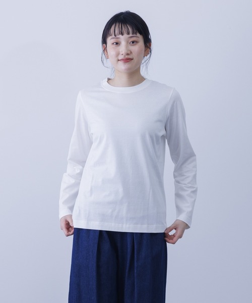 BACKYARD FAMILY(バックヤードファミリー)の「コットン天竺長袖Tシャツ(Tシャツ/カットソー・レディース・ミント/ベージュ系その他/ライトイエロー/杢グレー/ライトブルー/ライトカーキ/ブラック/オフホワイト/グレー系その他・M/LL/L)」の2枚目の写真
