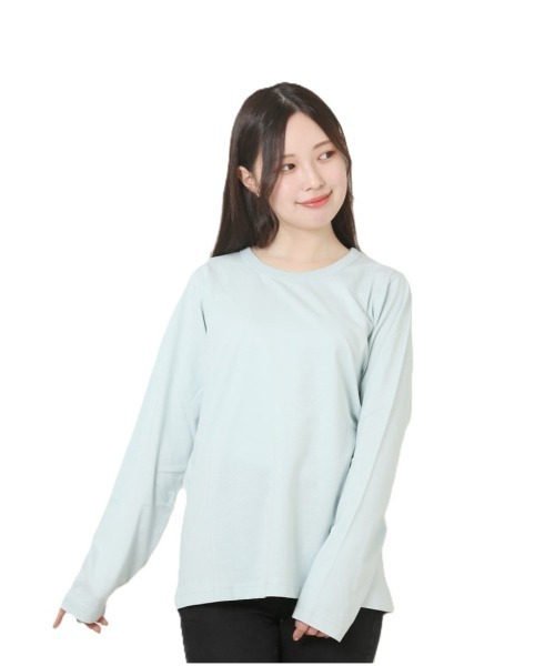 BACKYARD FAMILY(バックヤードファミリー)の「コットン天竺長袖Tシャツ(Tシャツ/カットソー・レディース・ミント/ベージュ系その他/ライトイエロー/杢グレー/ライトブルー/ライトカーキ/ブラック/オフホワイト/グレー系その他・M/LL/L)」の7枚目の写真