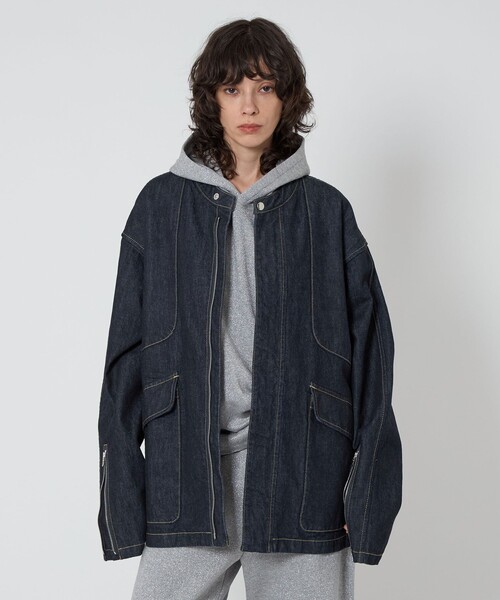 ASTRAET＞デニム ノーカラー ジップブルゾン UNISEX（デニム