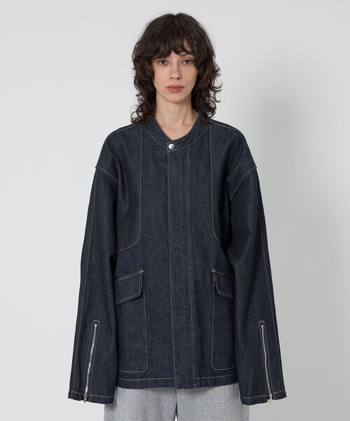 ASTRAET(アストラット)の「<ASTRAET>デニム ノーカラー ジップブルゾン UNISEX(デニムジャケット・レディース・ネイビー・1)」の6枚目の写真
