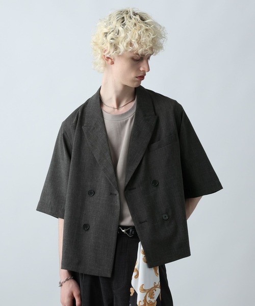 HARE（ハレ）の「【SET UP対応】メランジショートジャケット(HARE)（テーラードジャケット・メンズ・ブルー/ブラック系その他/ブラウン・SMALL/MEDIUM）」の7枚目の写真