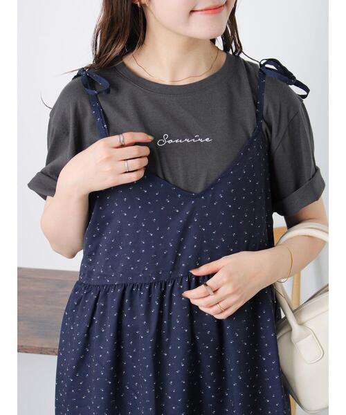 ehka sopo(エヘカソポ)の「ロゴ刺繍Tシャツ(Tシャツ/カットソー・レディース・オフホワイト/チャコールグレー/イエロー・F)」の3枚目の写真
