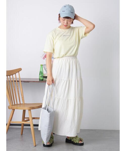 ehka sopo(エヘカソポ)の「ロゴ刺繍Tシャツ(Tシャツ/カットソー・レディース・オフホワイト/チャコールグレー/イエロー・F)」の7枚目の写真