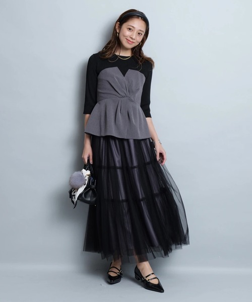 JUSGLITTY（ジャスグリッティー）の「レイヤーチュールスカート（スカート・レディース・ブラック/ブラウン/ネイビー・2/1/0）」の2枚目の写真