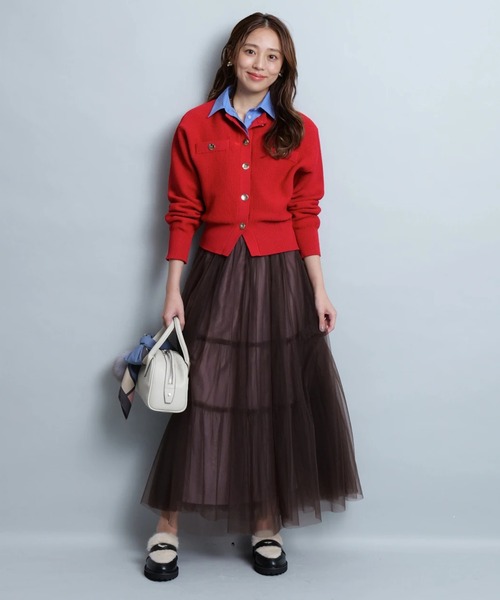 JUSGLITTY（ジャスグリッティー）の「レイヤーチュールスカート（スカート・レディース・ブラック/ブラウン/ネイビー・2/1/0）」の4枚目の写真