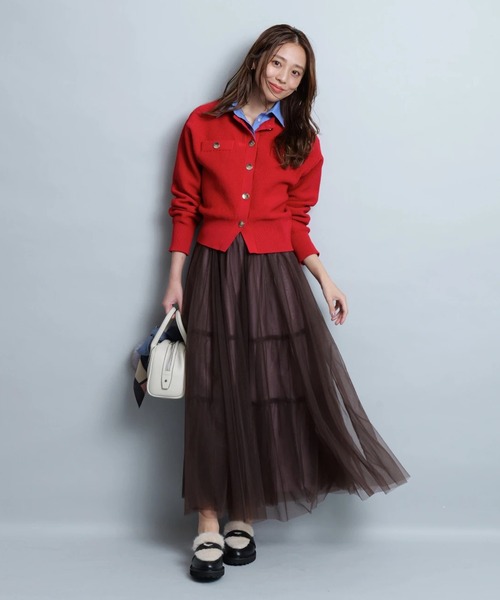 JUSGLITTY（ジャスグリッティー）の「レイヤーチュールスカート（スカート・レディース・ブラック/ブラウン/ネイビー・2/1/0）」の5枚目の写真