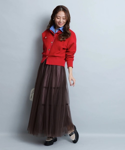 JUSGLITTY（ジャスグリッティー）の「レイヤーチュールスカート（スカート・レディース・ブラック/ブラウン/ネイビー・2/1/0）」の6枚目の写真