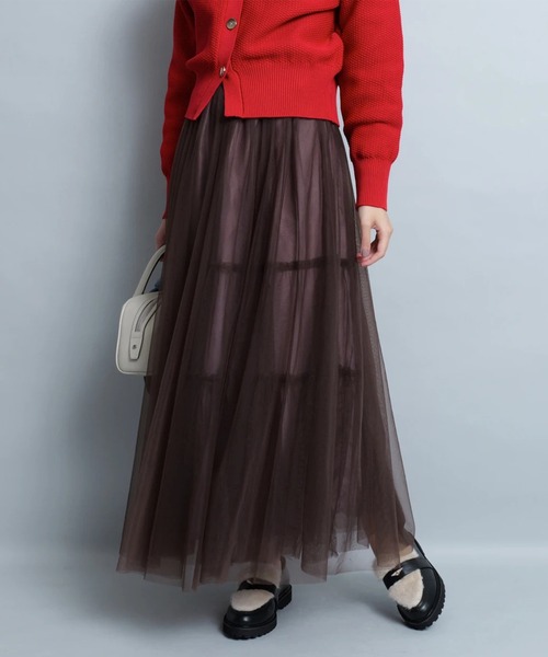 JUSGLITTY（ジャスグリッティー）の「レイヤーチュールスカート（スカート・レディース・ブラック/ブラウン/ネイビー・2/1/0）」の8枚目の写真