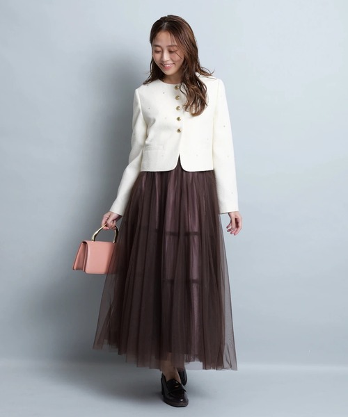 JUSGLITTY（ジャスグリッティー）の「レイヤーチュールスカート（スカート・レディース・ブラック/ブラウン/ネイビー・2/1/0）」の9枚目の写真