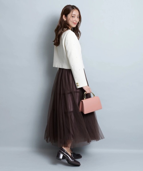 JUSGLITTY（ジャスグリッティー）の「レイヤーチュールスカート（スカート・レディース・ブラック/ブラウン/ネイビー・2/1/0）」の10枚目の写真