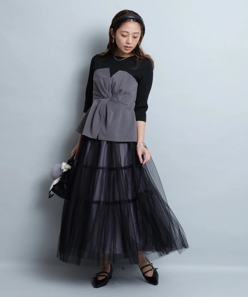 JUSGLITTY（ジャスグリッティー）の「レイヤーチュールスカート（スカート・レディース・ブラック/ブラウン/ネイビー・2/1/0）」の13枚目の写真