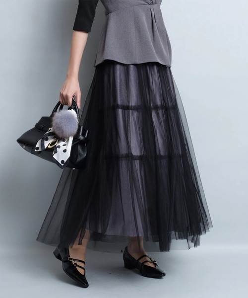 JUSGLITTY（ジャスグリッティー）の「レイヤーチュールスカート（スカート・レディース・ブラック/ブラウン/ネイビー・2/1/0）」の16枚目の写真