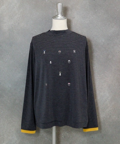 STUDIO PICONE（スタジオピッコーネ）の「ビジュー付ボーダー発熱プルオーバー（Tシャツ/カットソー・レディース・ブラック/ホワイト/ライトグレー/ベージュ・LL/L/M）」の3枚目の写真