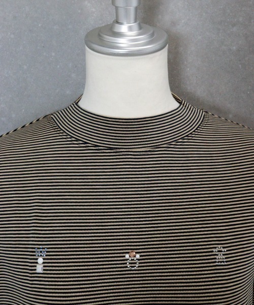 STUDIO PICONE（スタジオピッコーネ）の「ビジュー付ボーダー発熱プルオーバー（Tシャツ/カットソー・レディース・ブラック/ホワイト/ライトグレー/ベージュ・LL/L/M）」の13枚目の写真