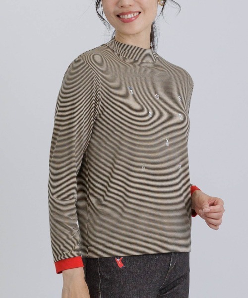 STUDIO PICONE（スタジオピッコーネ）の「ビジュー付ボーダー発熱プルオーバー（Tシャツ/カットソー・レディース・ブラック/ホワイト/ライトグレー/ベージュ・LL/L/M）」の8枚目の写真