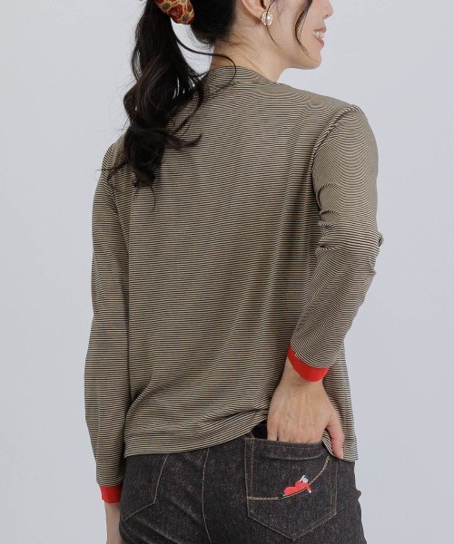 STUDIO PICONE（スタジオピッコーネ）の「ビジュー付ボーダー発熱プルオーバー（Tシャツ/カットソー・レディース・ブラック/ホワイト/ライトグレー/ベージュ・LL/L/M）」の10枚目の写真