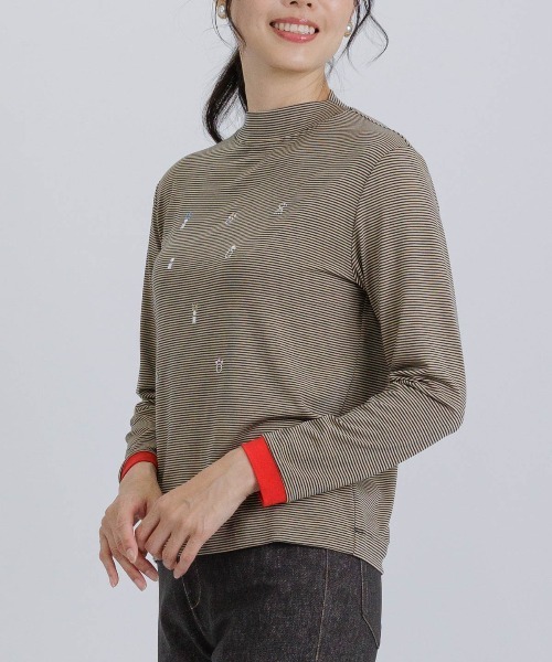 STUDIO PICONE（スタジオピッコーネ）の「ビジュー付ボーダー発熱プルオーバー（Tシャツ/カットソー・レディース・ブラック/ホワイト/ライトグレー/ベージュ・LL/L/M）」の11枚目の写真