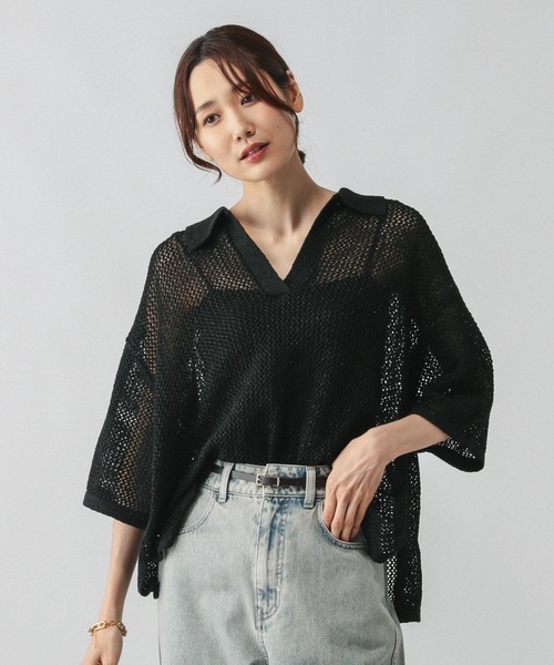 セール】メッシュラメポロニット半袖/587686（ニット/セーター