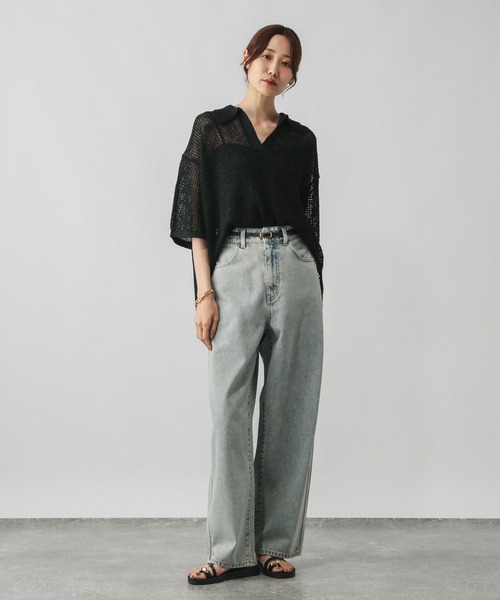 GLOBAL WORK（グローバルワーク）の「メッシュラメポロニット半袖/587686（ニット/セーター・レディース・グレー系その他/ブラック・LARGE/MEDIUM）」の4枚目の写真