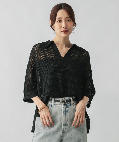 セール】メッシュラメポロニット半袖/587686（ニット/セーター